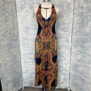 Free People Sin City Maxi Dress Ogee‎ Print Racerback Side Slit sz S/P